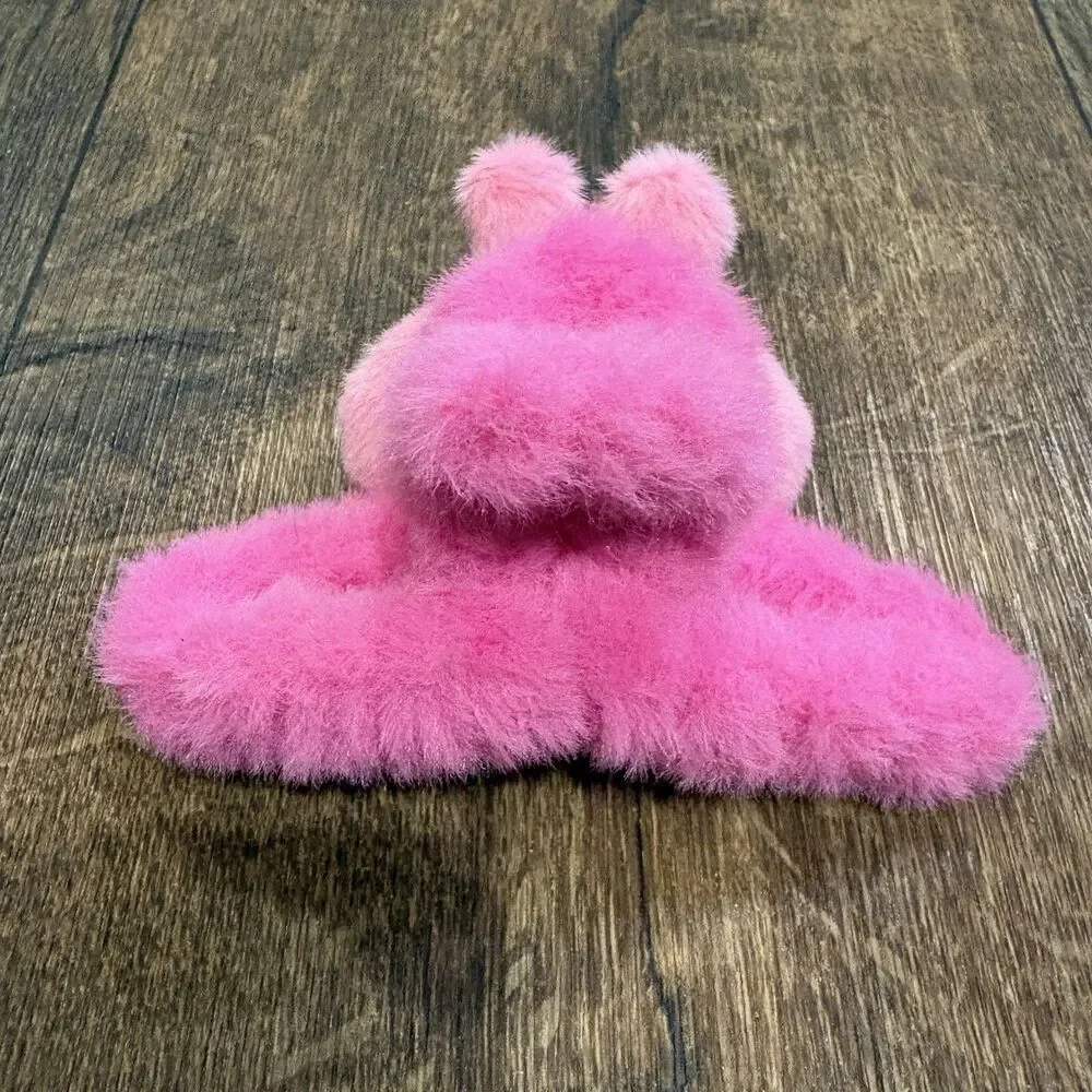 Labubu Inspired Pink Fuzzy Plush Hair Claw Clip Kawaii Monster Bunny Cute